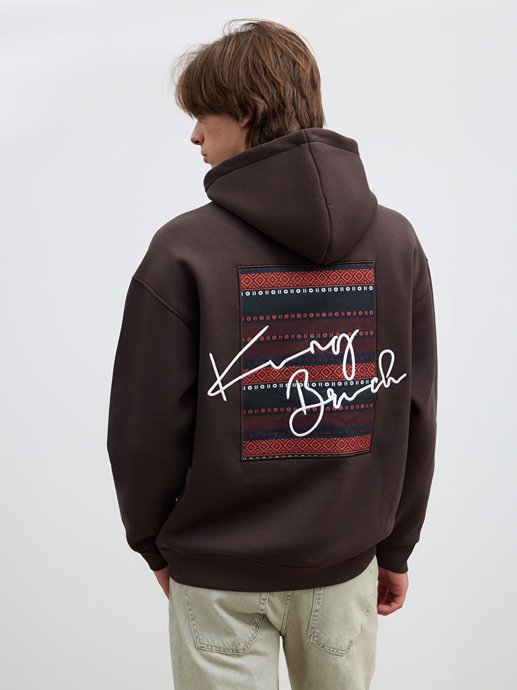 Kahverengi Sırt Baskılı Erkek Kalın Hoodie-3