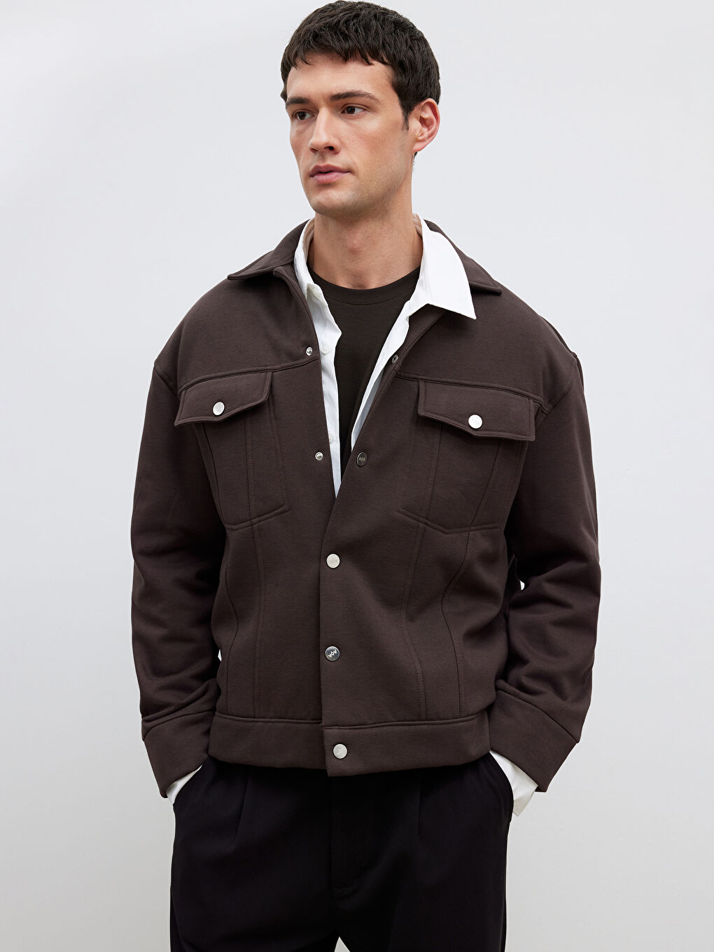 Kahverengi Rahat Kalıp Erkek Gömlek Ceket
