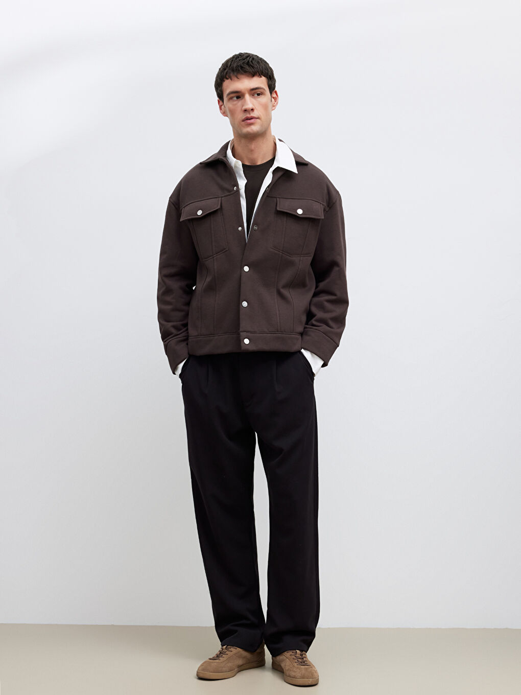 Kahverengi Rahat Kalıp Erkek Gömlek Ceket-1