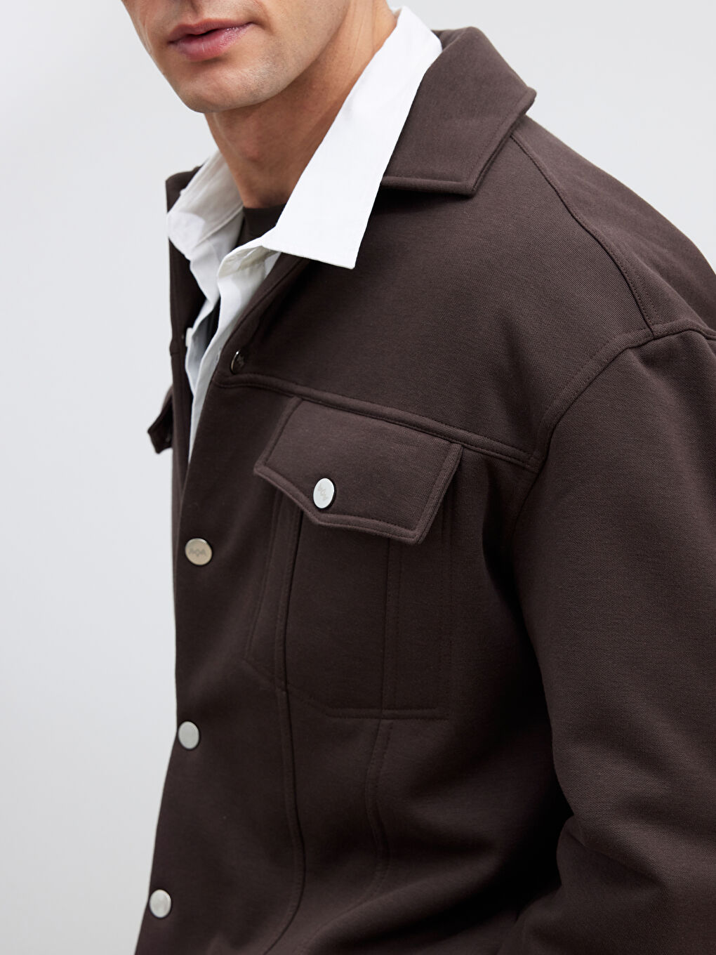 Kahverengi Rahat Kalıp Erkek Gömlek Ceket-2