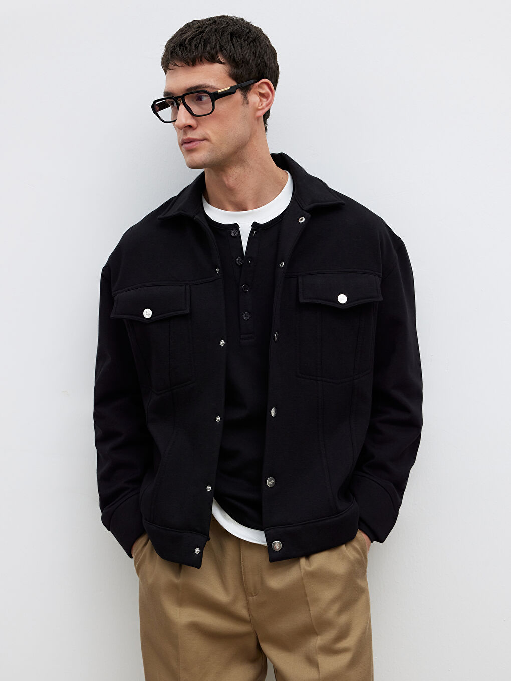 Siyah Rahat Kalıp Erkek Gömlek Ceket