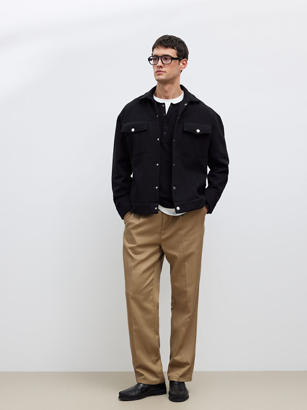 Siyah Rahat Kalıp Erkek Gömlek Ceket-1