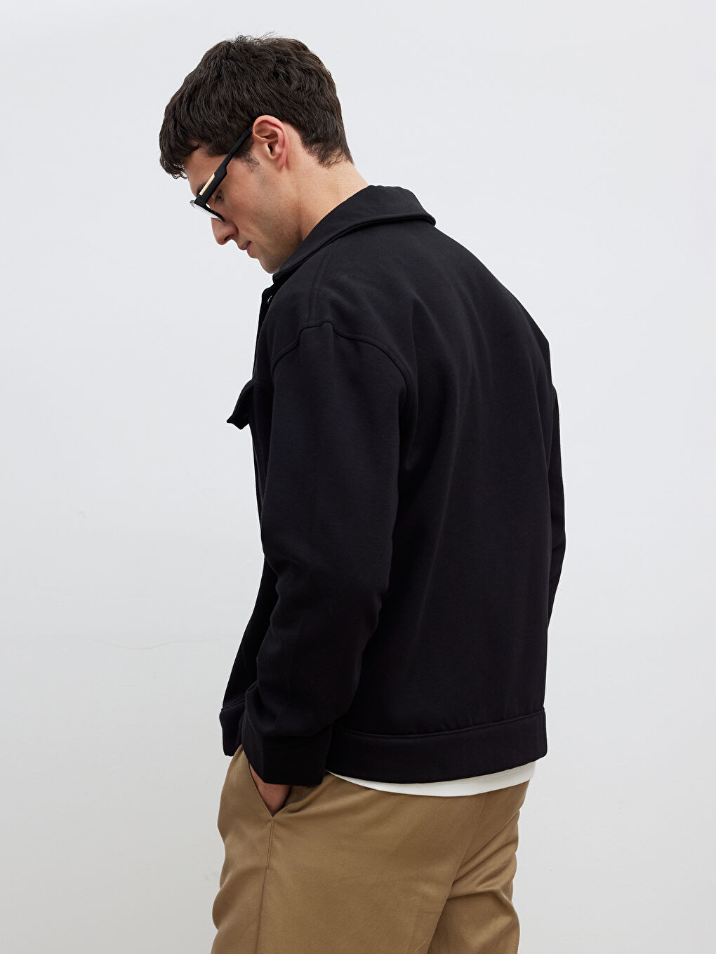 Siyah Rahat Kalıp Erkek Gömlek Ceket-4