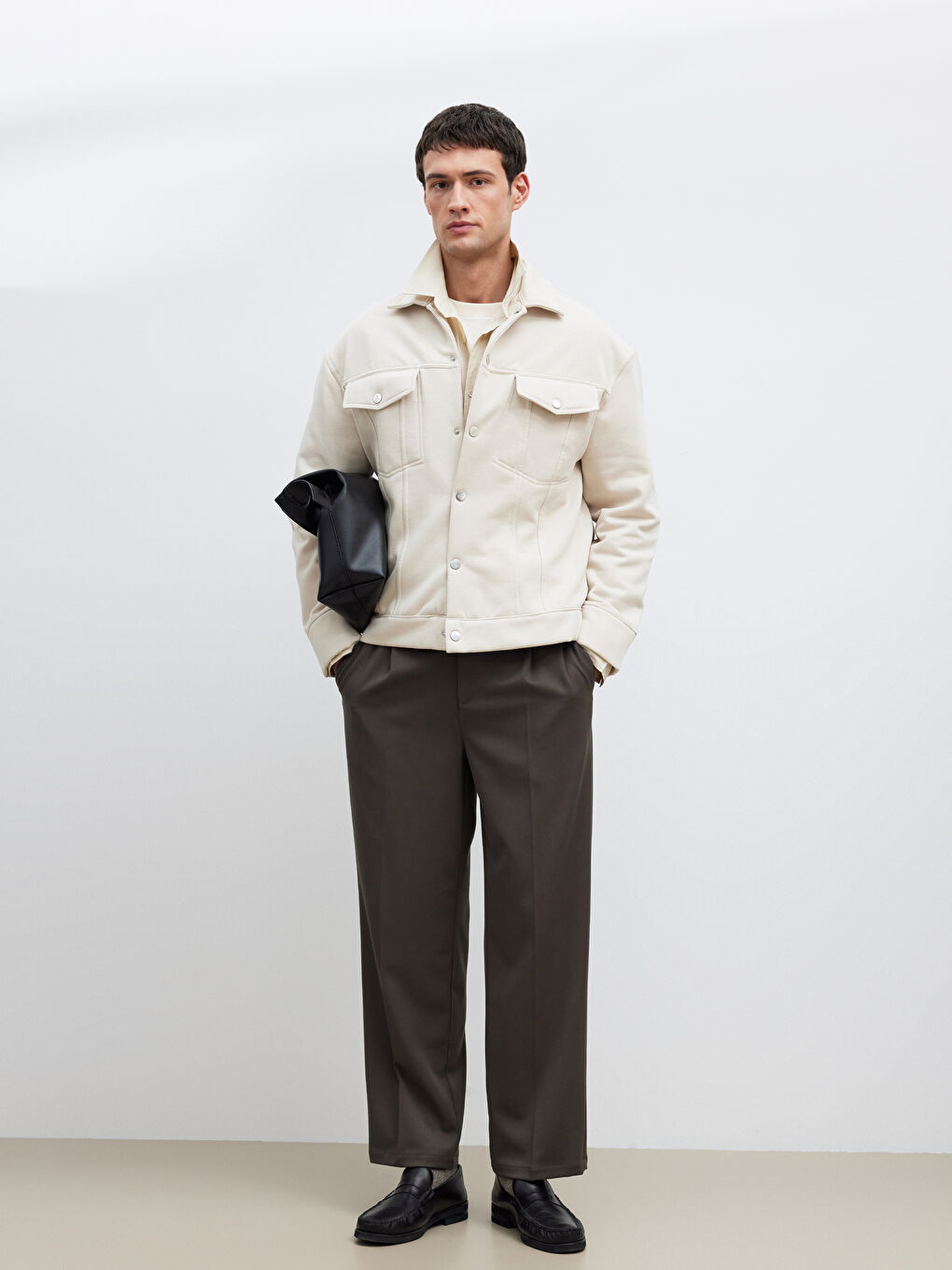 Bej Rahat Kalıp Erkek Gömlek Ceket-1