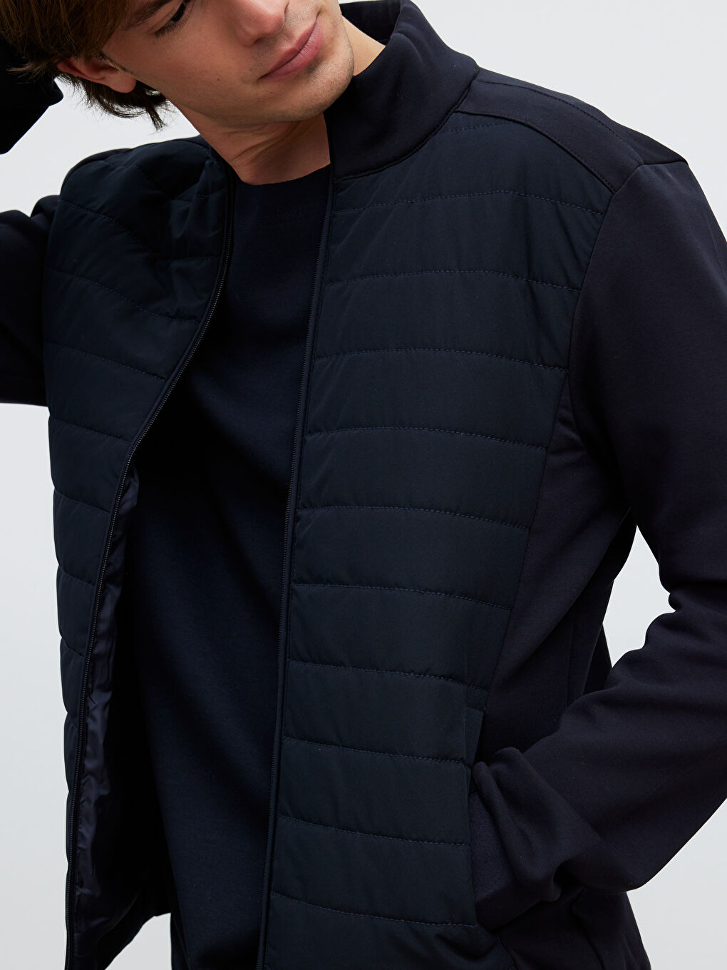 Lacivert Standart Kalıp Dik Yaka Erkek Mont-2