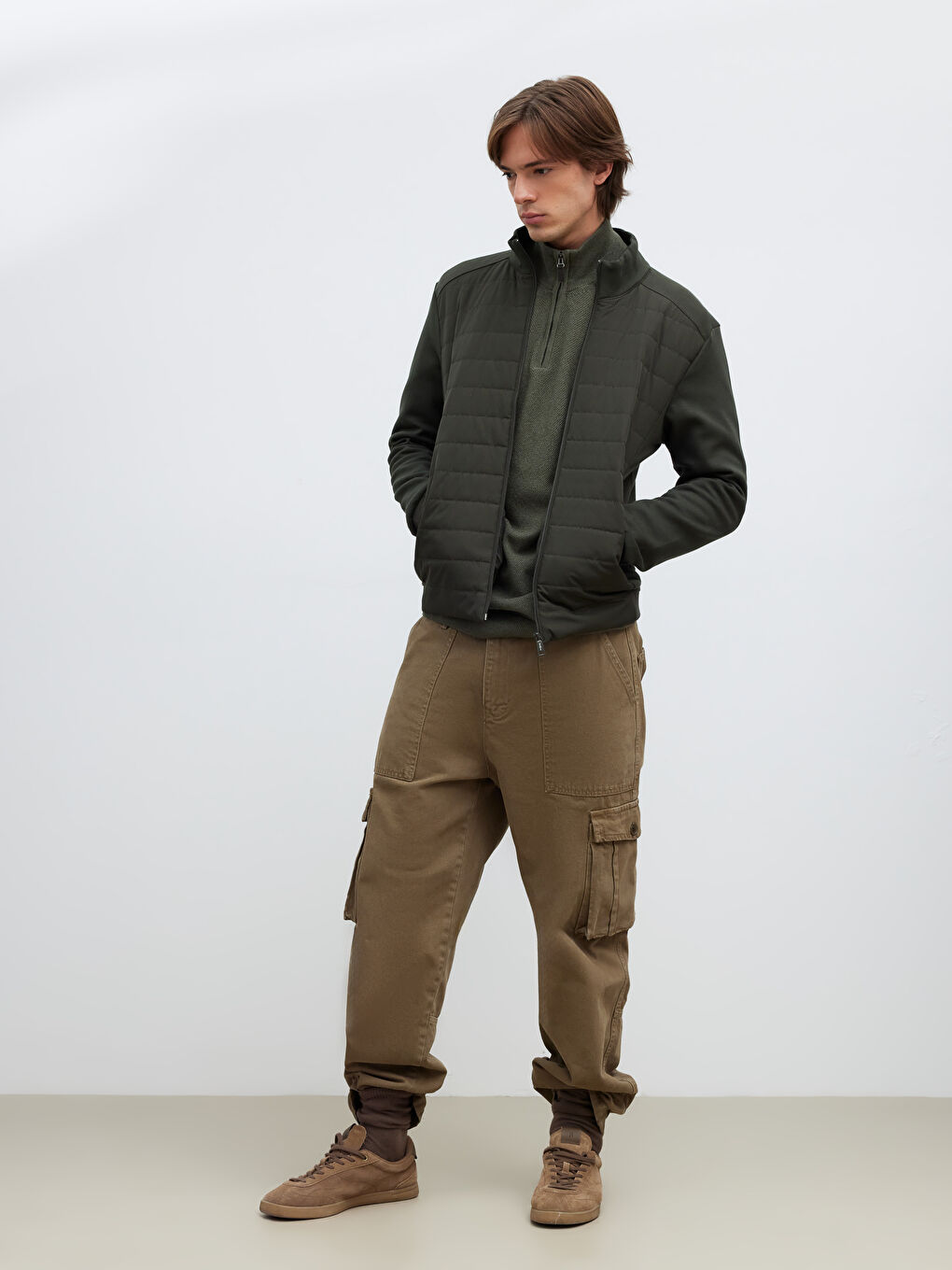 Haki Standart Kalıp Dik Yaka Erkek Mont-1