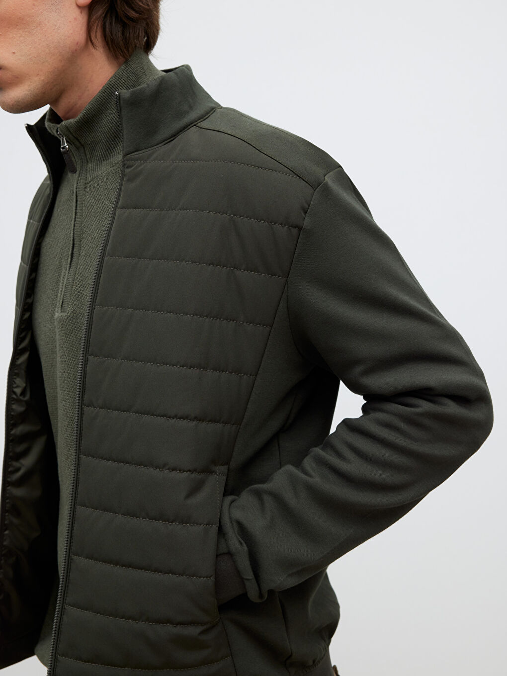 Haki Standart Kalıp Dik Yaka Erkek Mont-2