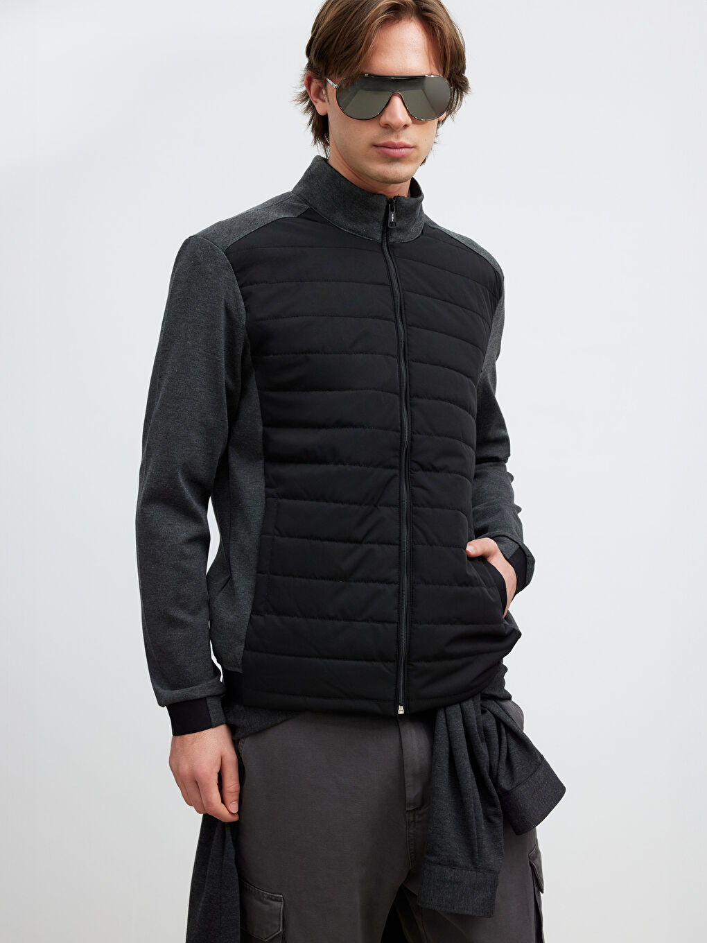 Antrasit Standart Kalıp Dik Yaka Erkek Mont