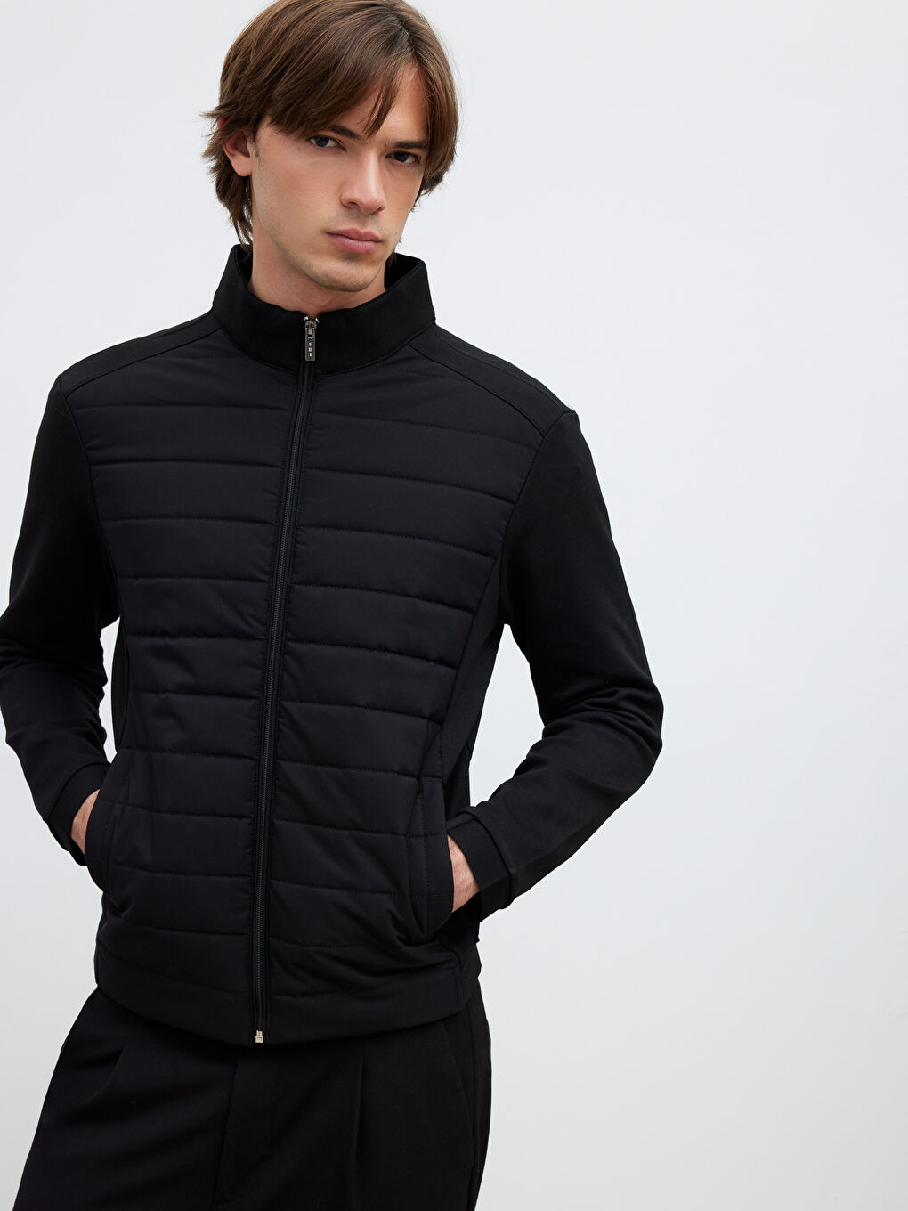 Siyah Standart Kalıp Dik Yaka Erkek Mont