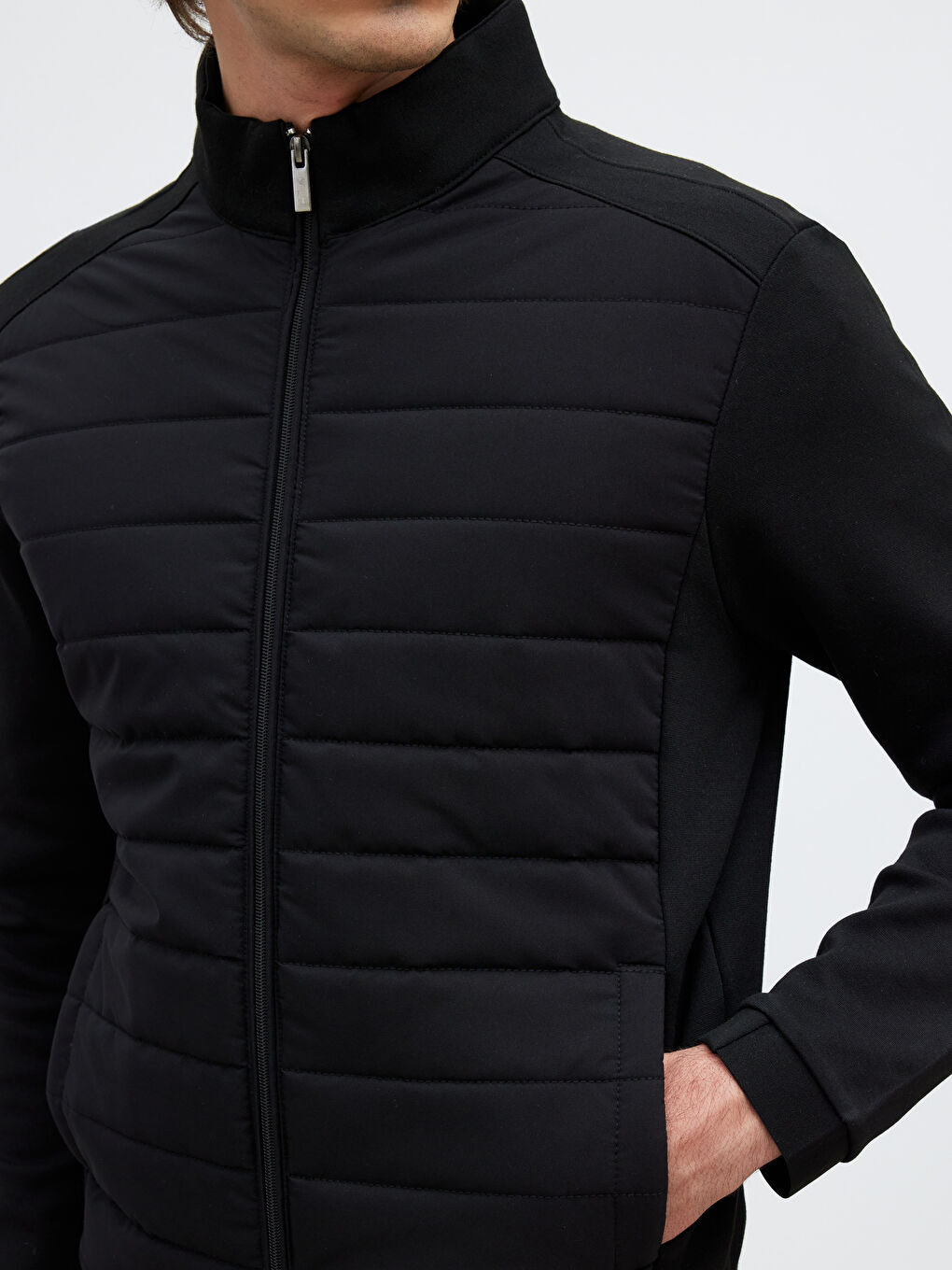 Siyah Standart Kalıp Dik Yaka Erkek Mont-2