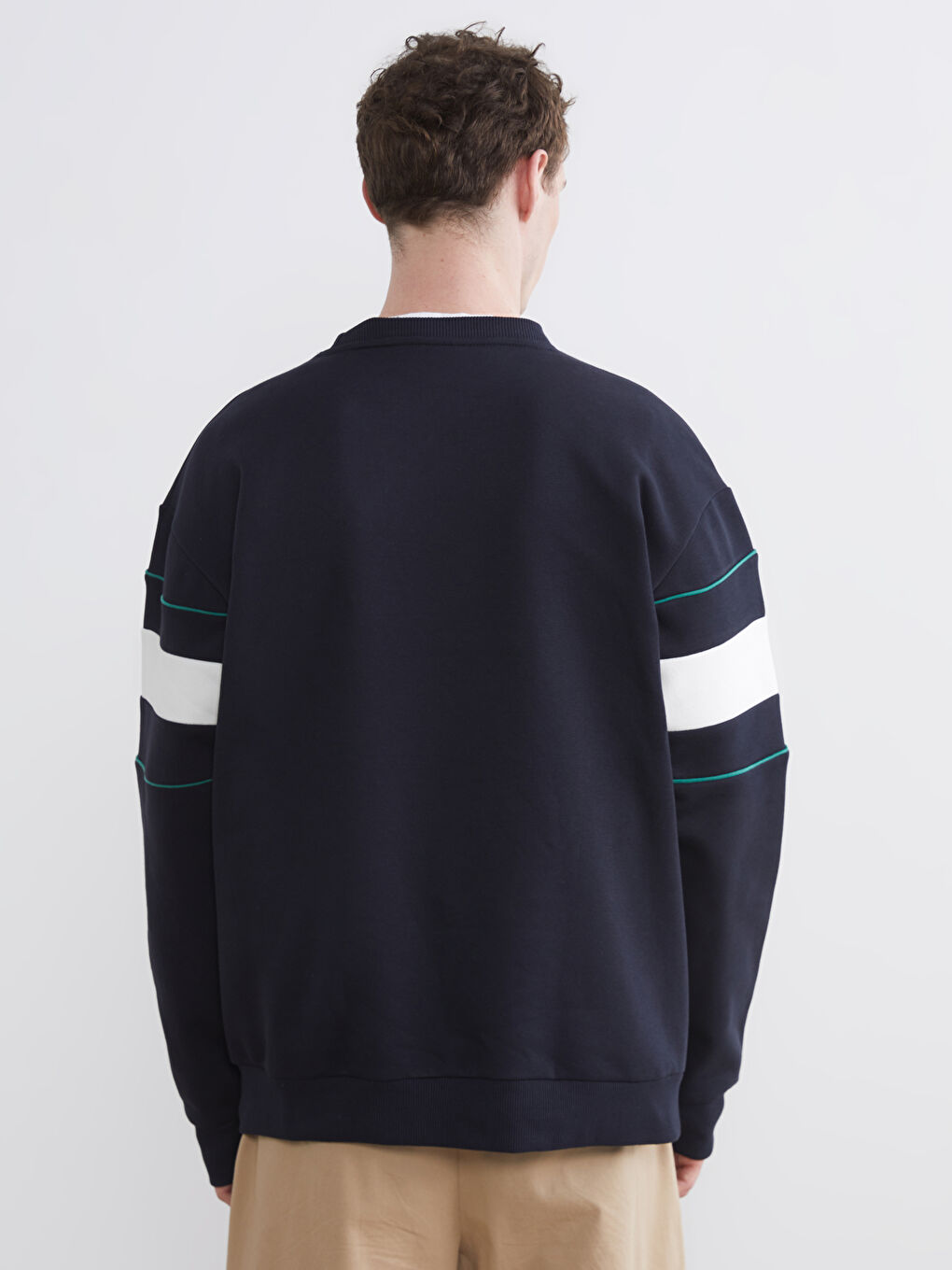 Lacivert Bisiklet Yaka Baskılı Erkek Kalın Sweatshirt-3