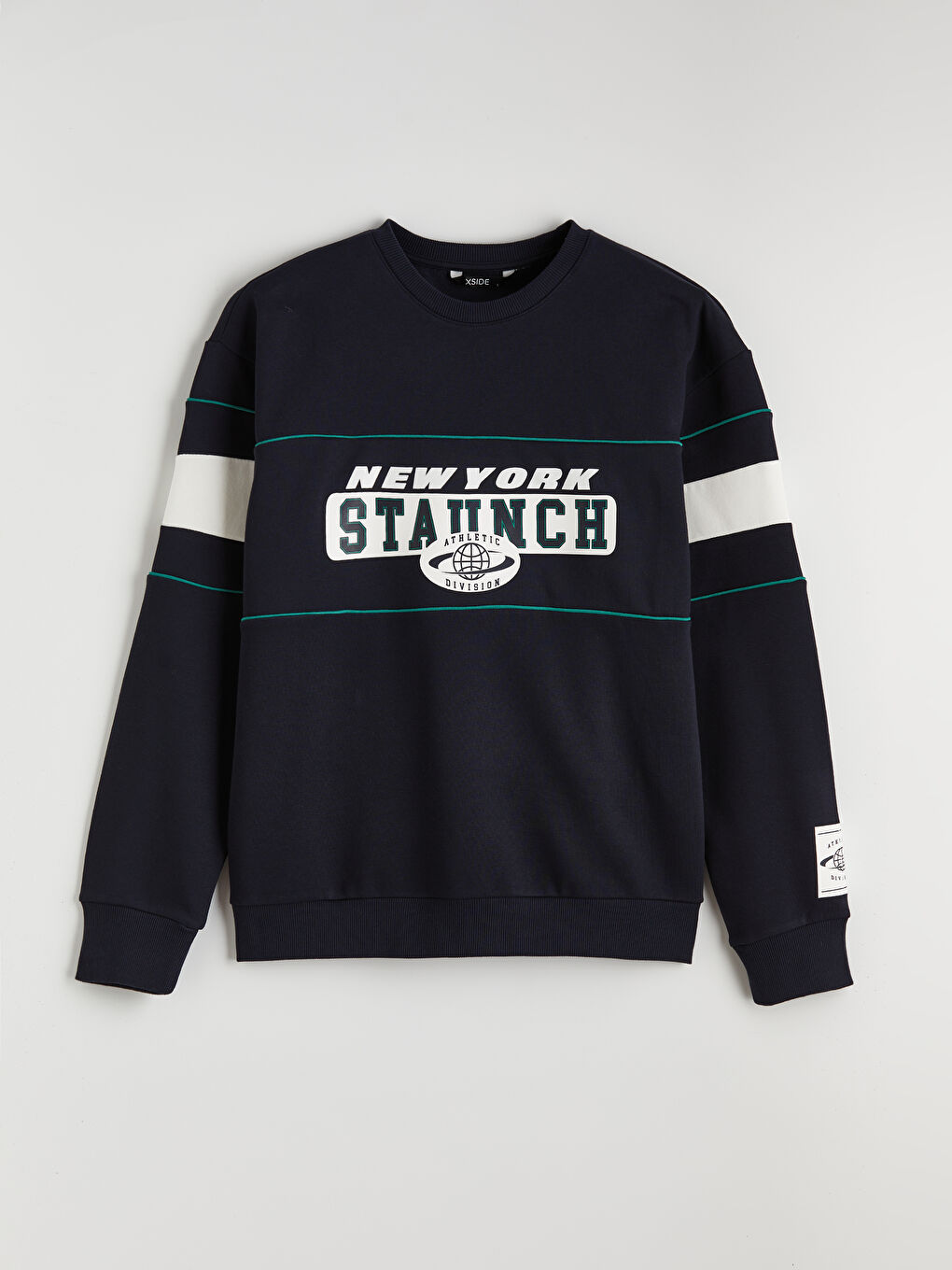 Lacivert Bisiklet Yaka Baskılı Erkek Kalın Sweatshirt-4