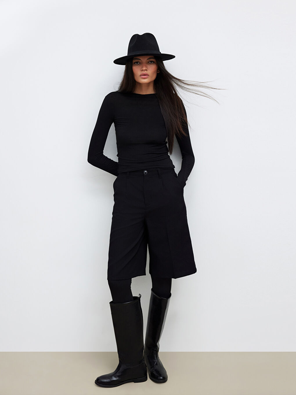 Siyah Bisiklet Yaka Kadın Body-1