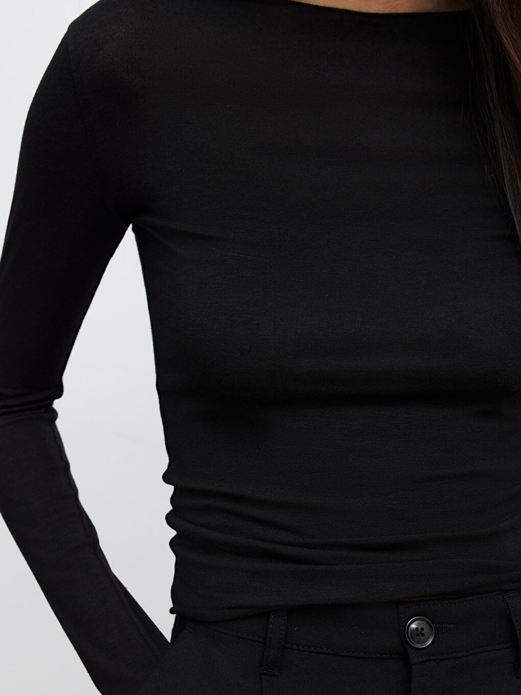 Siyah Bisiklet Yaka Kadın Body-2