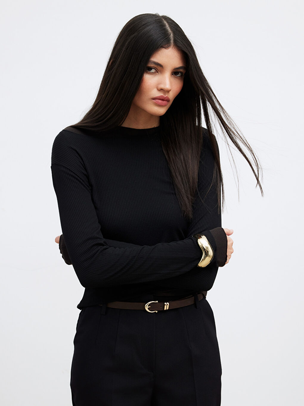 Siyah Bisiklet Yaka Kadın Body	