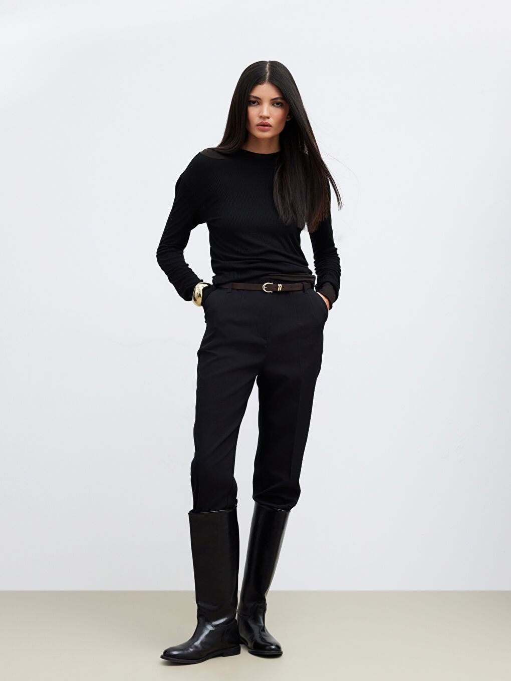 Siyah Bisiklet Yaka Kadın Body	-1