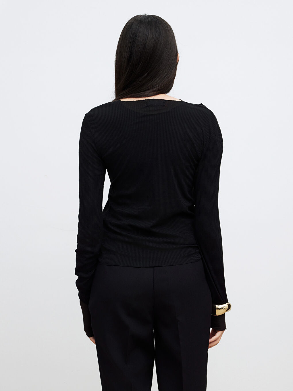 Siyah Bisiklet Yaka Kadın Body	-3