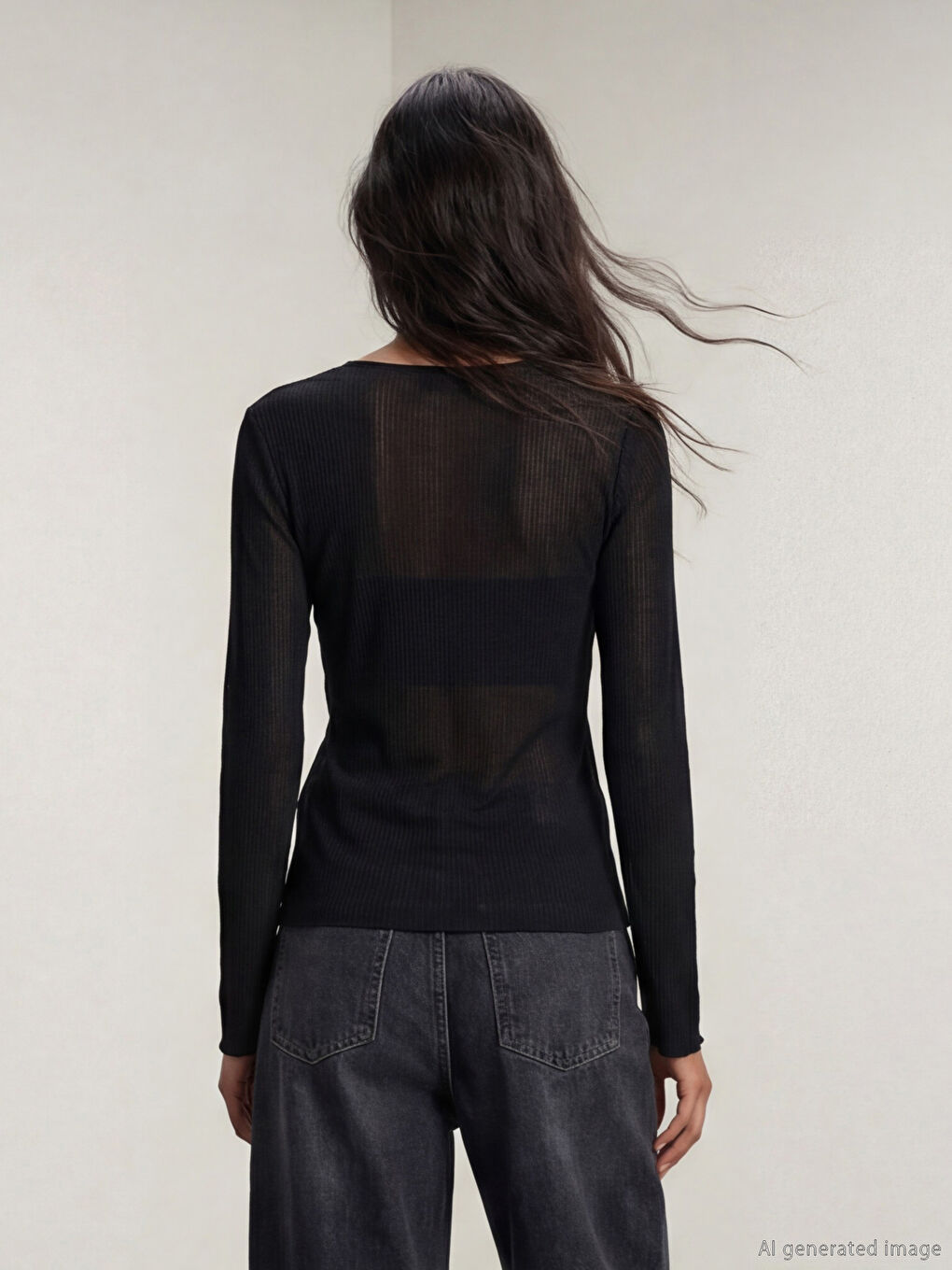 Siyah Bisiklet Yaka Kadın Body	-3