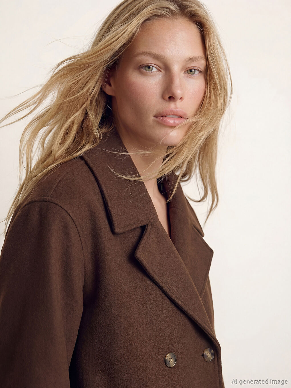 Kahverengi Kruvaze Yaka Kadın Kaşe Kaban-1