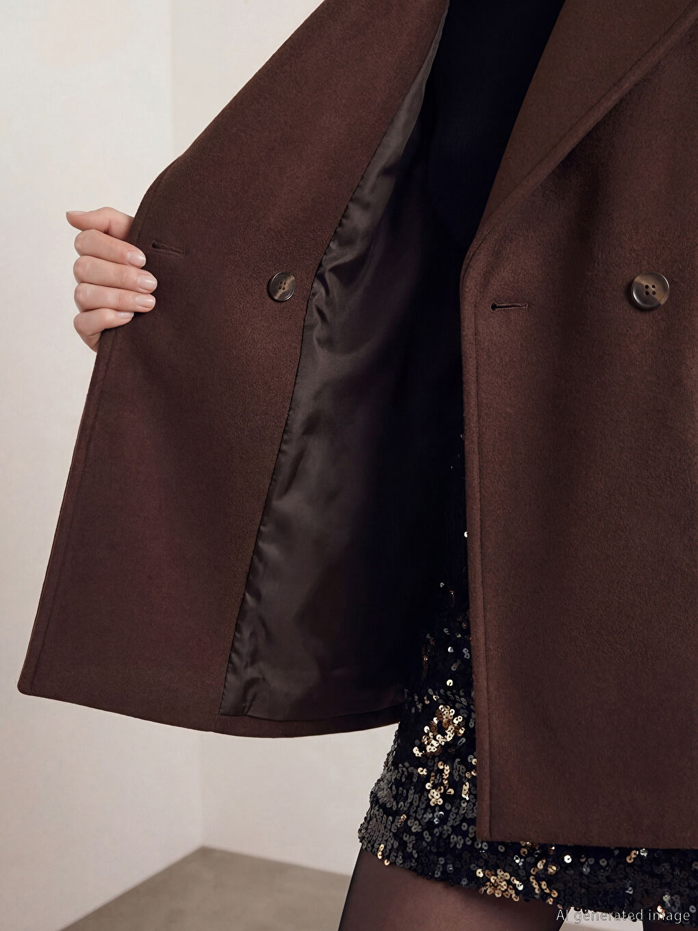 Kahverengi Kruvaze Yaka Kadın Kaşe Kaban-2