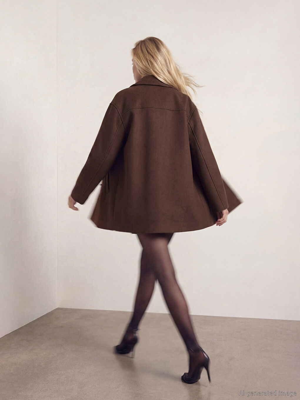 Kahverengi Kruvaze Yaka Kadın Kaşe Kaban-3