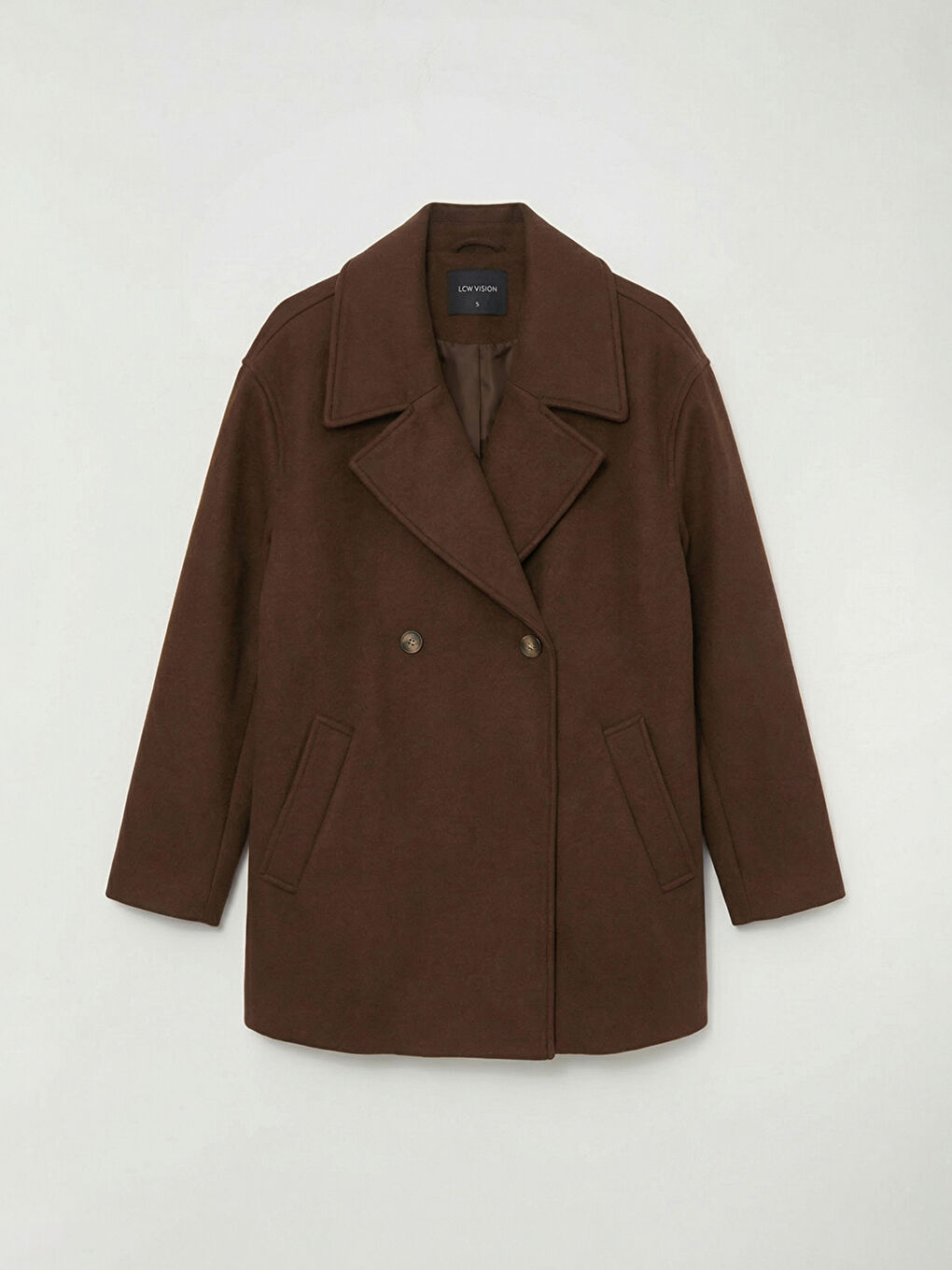 Kahverengi Kruvaze Yaka Kadın Kaşe Kaban