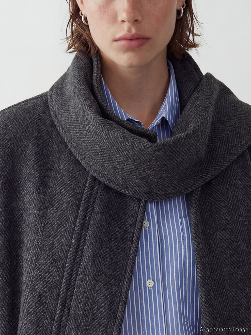 Siyah Atkılı Dik Yaka Kadın Kaşe Kaban-2