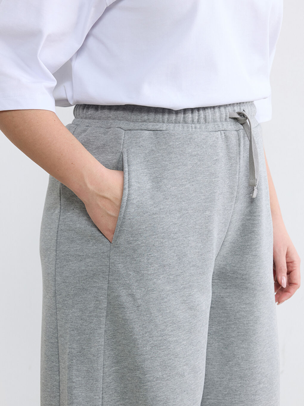 Gri Beli Lastikli Kadın Kalın Eşofman Altı-6