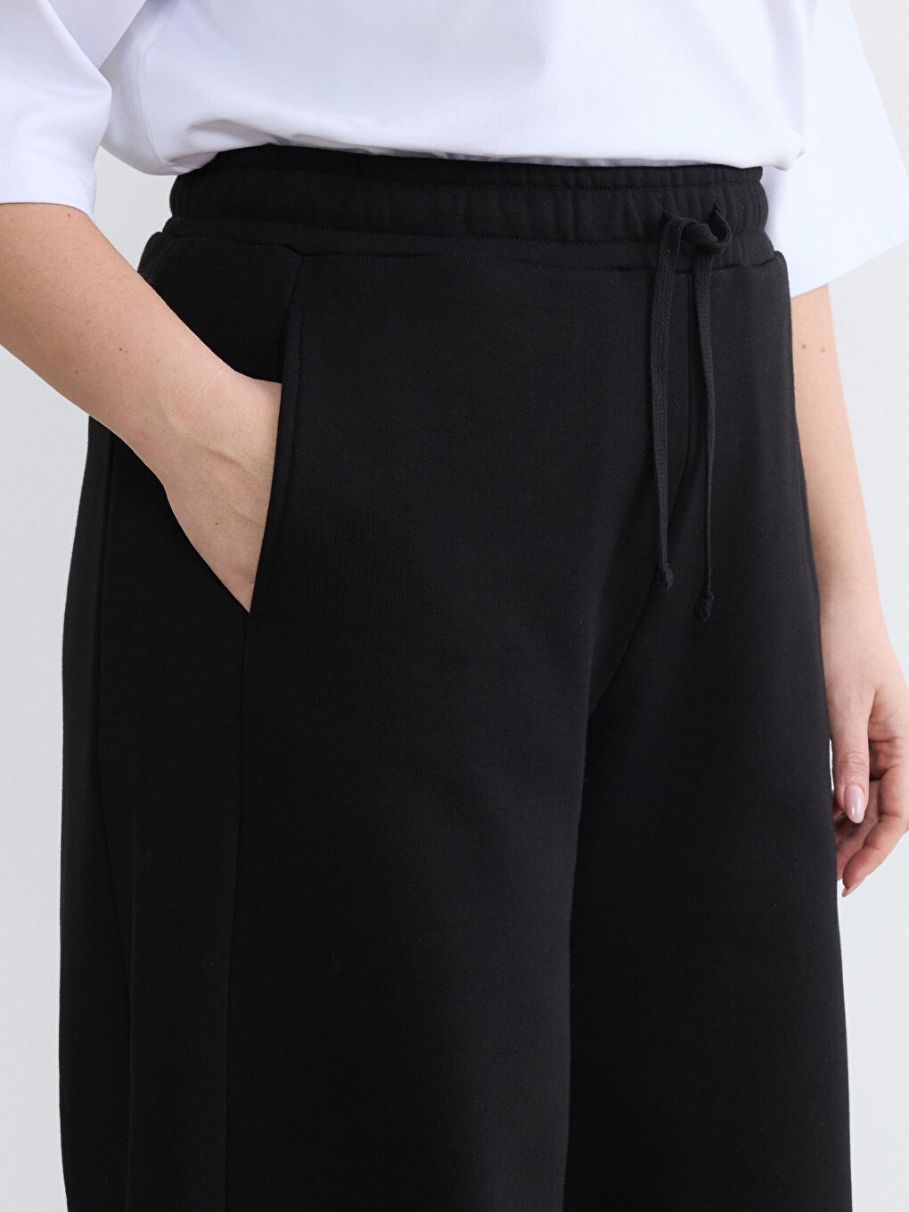 Siyah Beli Lastikli Kadın Kalın Eşofman Altı-6