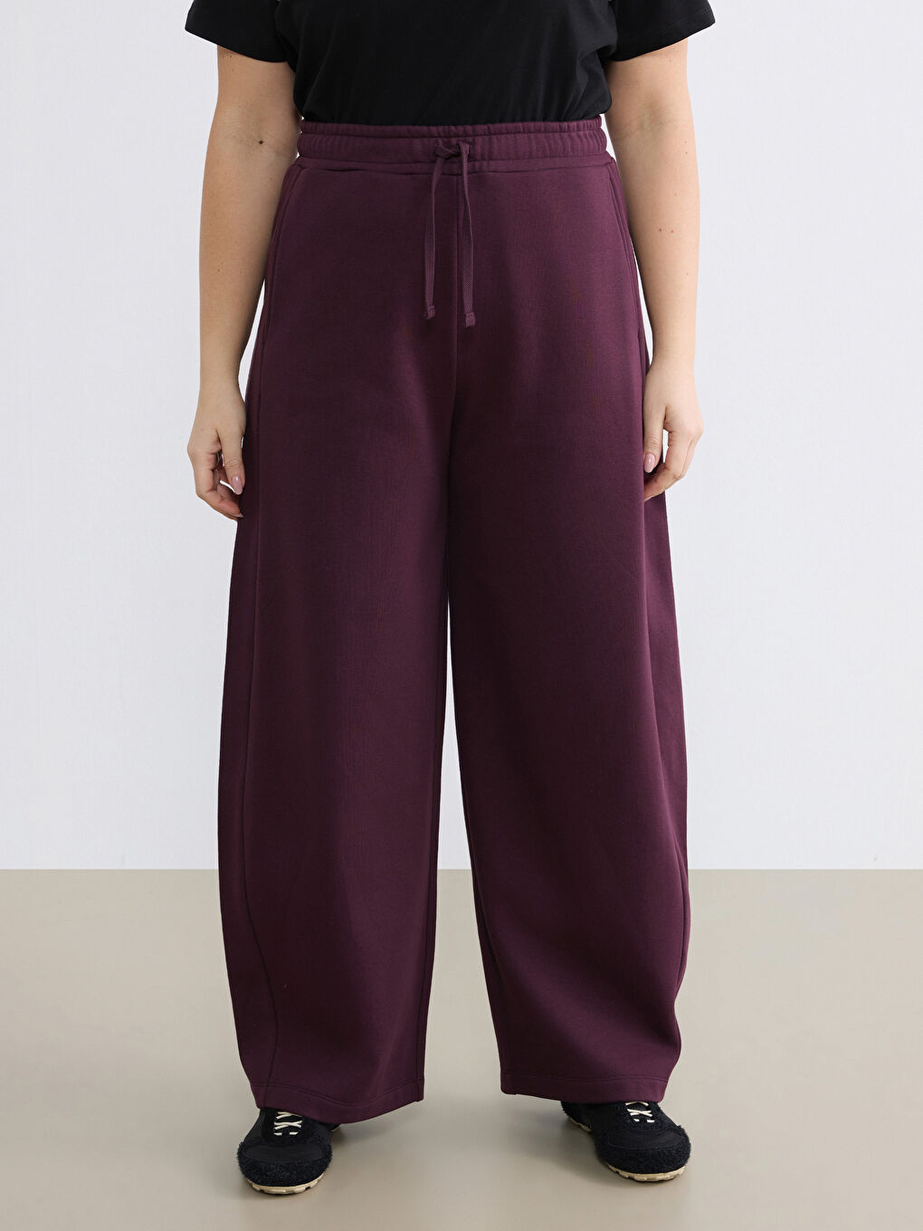 Bordo Beli Lastikli Kadın Kalın Eşofman Altı-5