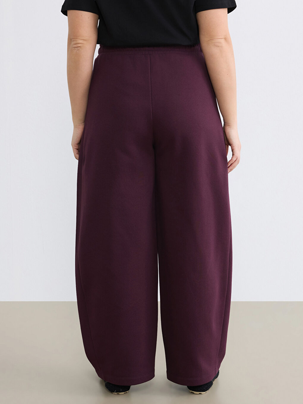 Bordo Beli Lastikli Kadın Kalın Eşofman Altı-7