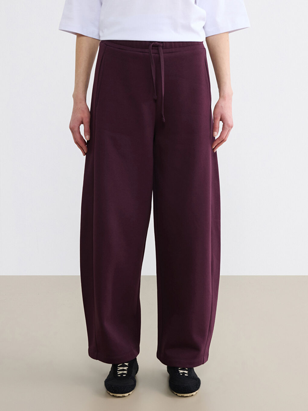 Bordo Beli Lastikli Kadın Kalın Eşofman Altı-2