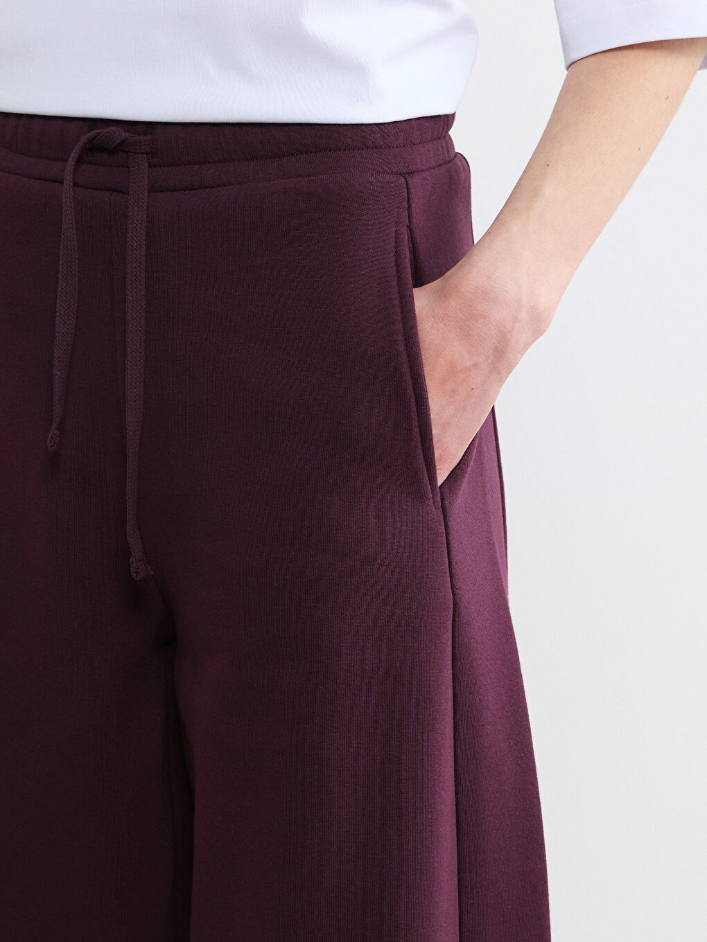 Bordo Beli Lastikli Kadın Kalın Eşofman Altı-3