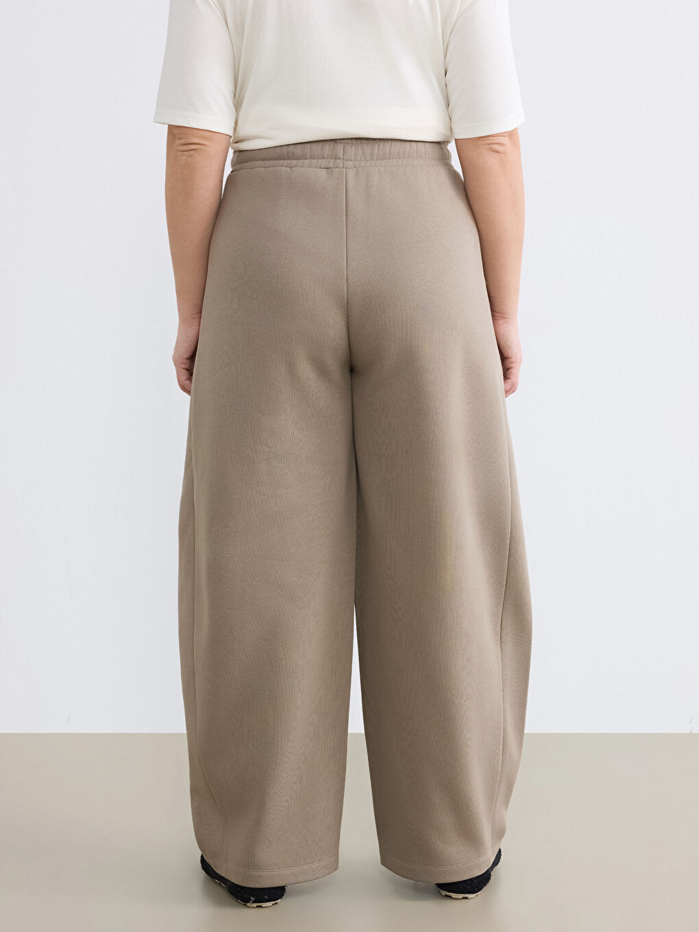 Bej Beli Lastikli Kadın Kalın Eşofman Altı-7