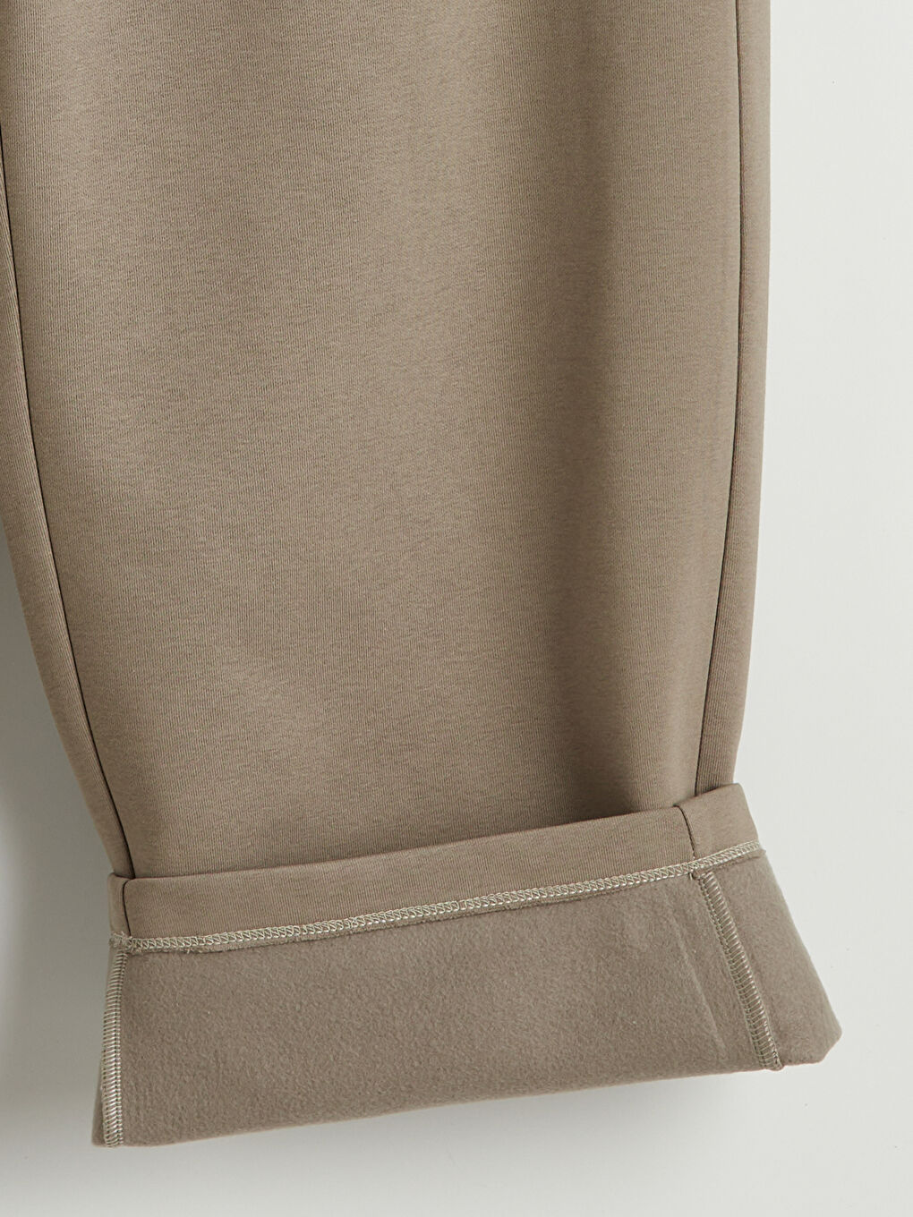 Bej Beli Lastikli Kadın Kalın Eşofman Altı-1