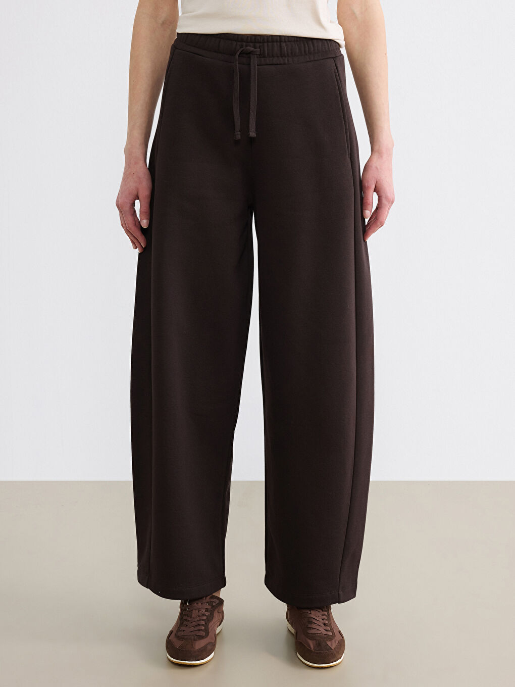 Kahverengi Beli Lastikli Kadın Kalın Eşofman Altı-1