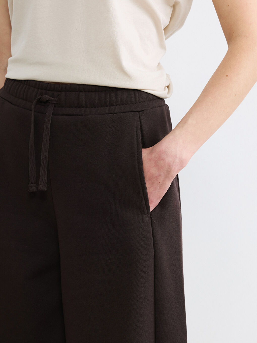 Kahverengi Beli Lastikli Kadın Kalın Eşofman Altı-2