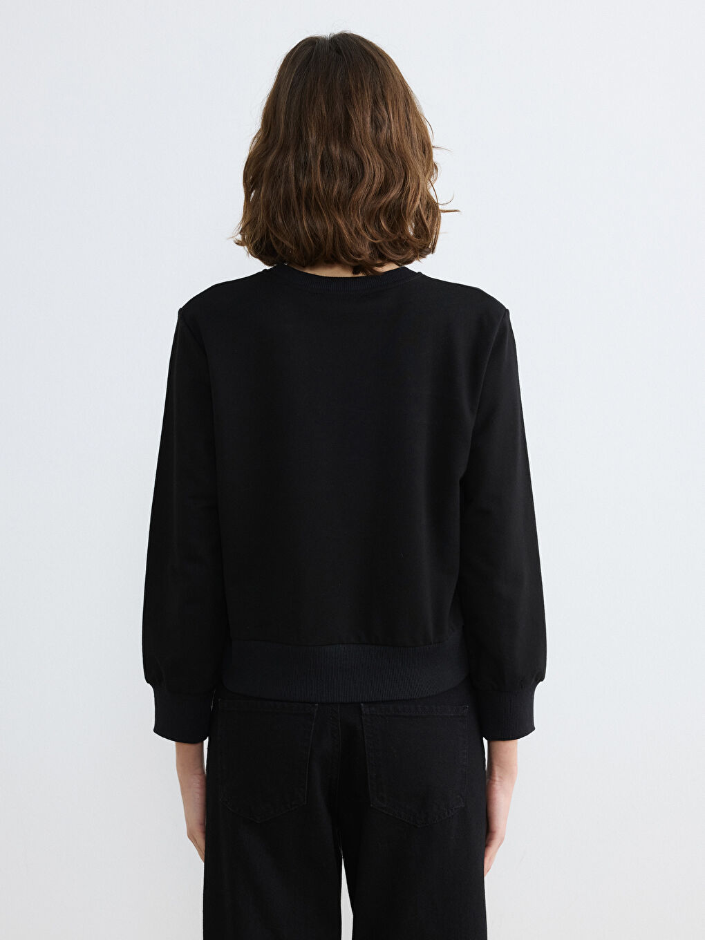 Siyah Bisiklet Yaka Kadın Sweatshirt-3