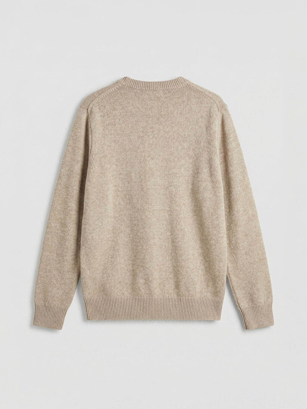 Bej Bisiklet Yaka Baklava Desenli Erkek Triko Kazak-1