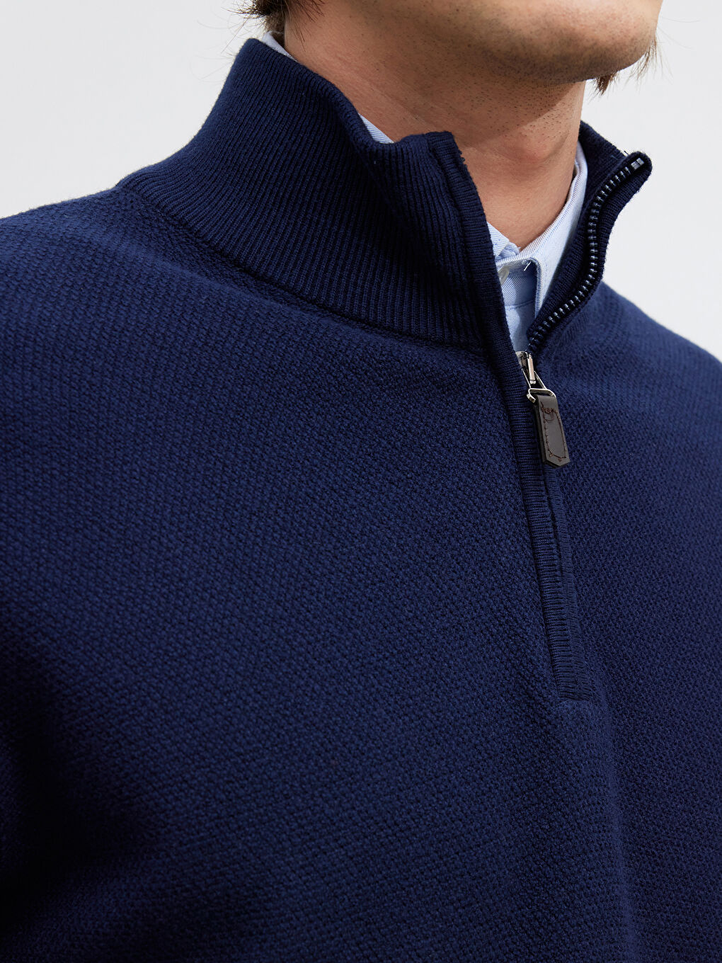 Lacivert Dik Yaka Erkek Triko Kazak-2