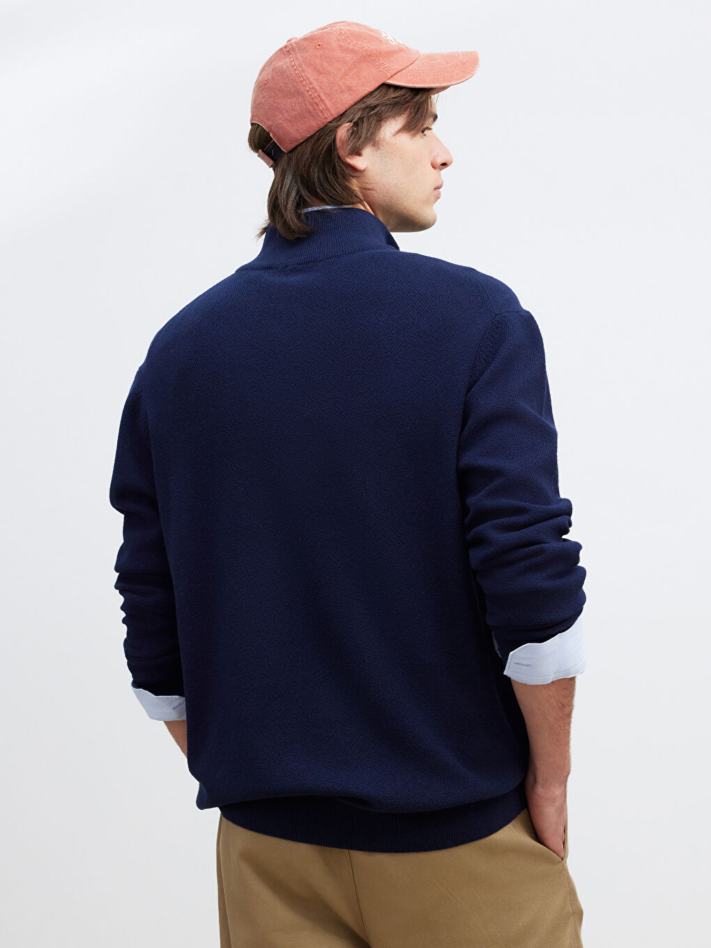 Lacivert Dik Yaka Erkek Triko Kazak-3