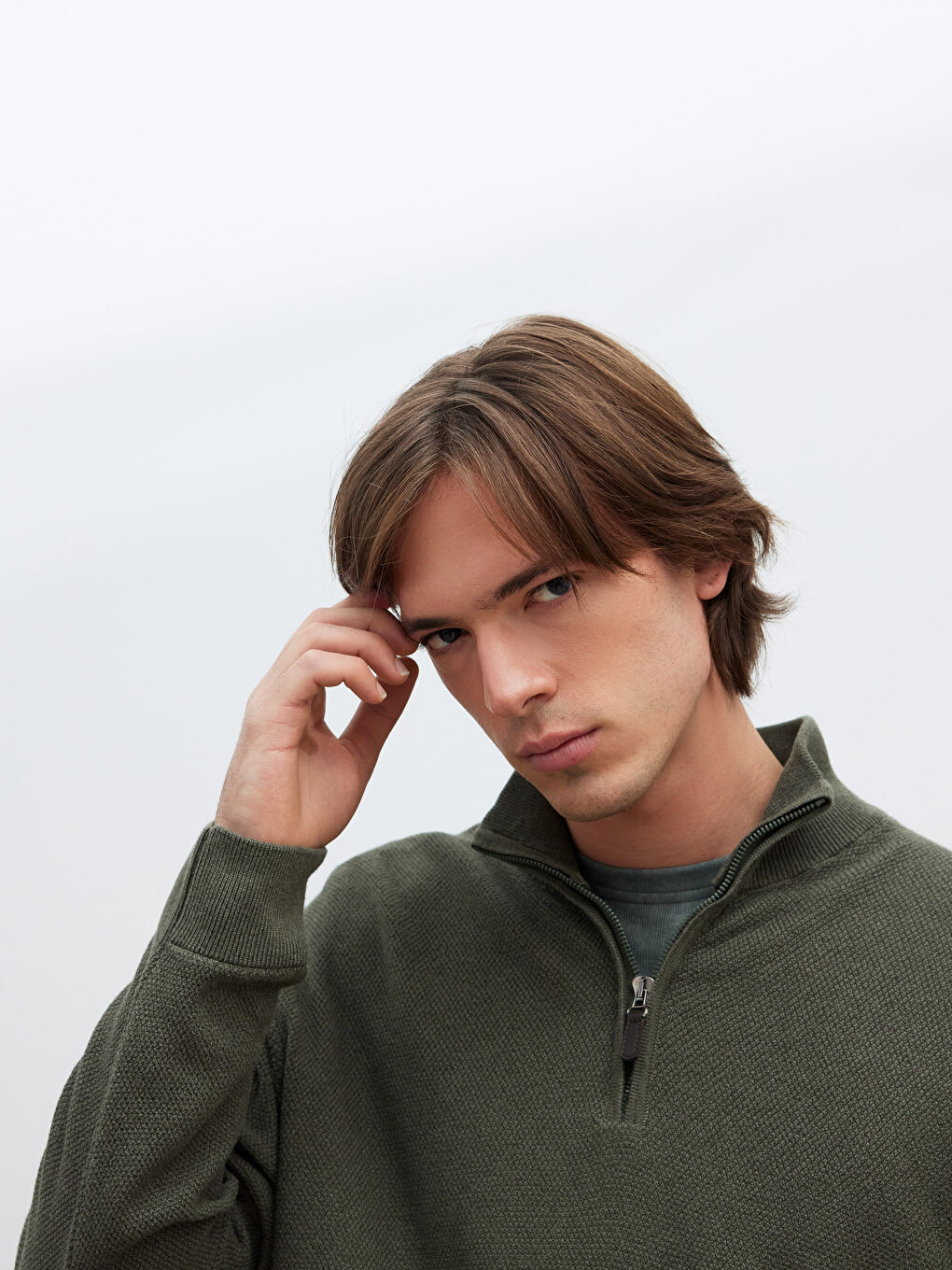 Bej Dik Yaka Erkek Triko Kazak-2