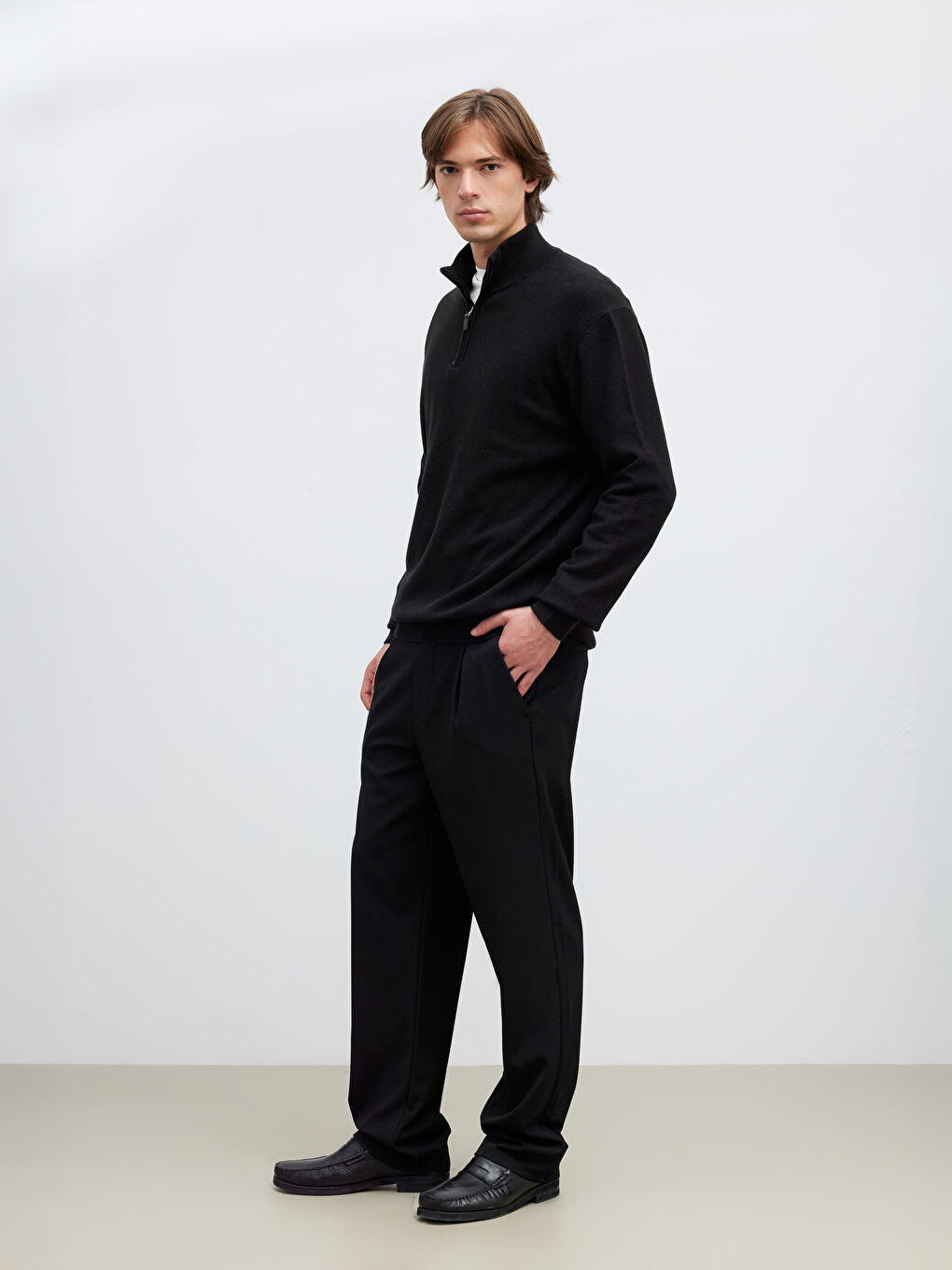 Siyah Dik Yaka Erkek Triko Kazak-1