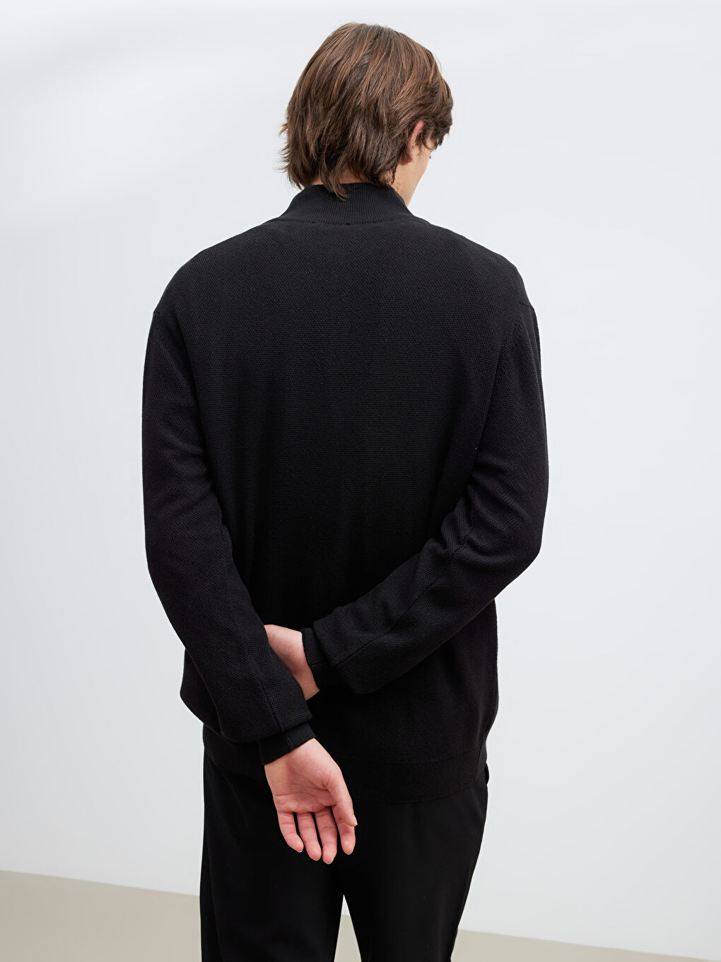 Siyah Dik Yaka Erkek Triko Kazak-4