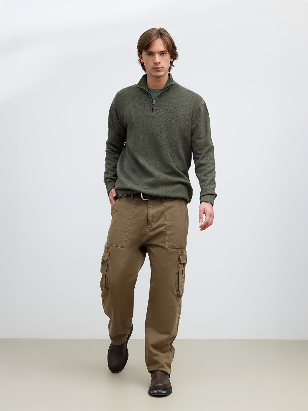 Yeşil Dik Yaka Erkek Triko Kazak-1