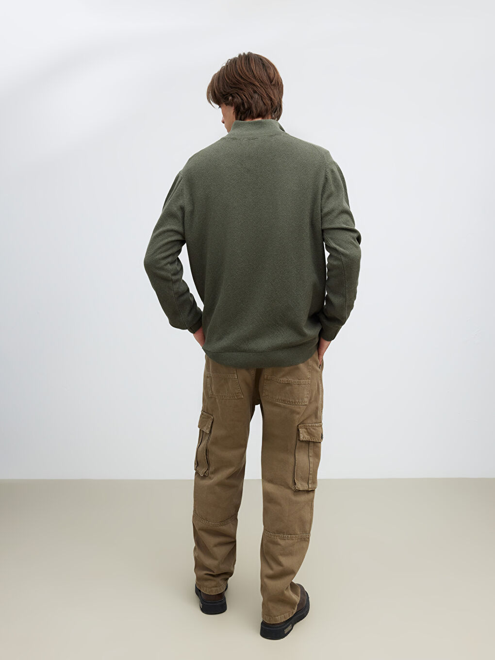 Yeşil Dik Yaka Erkek Triko Kazak-3