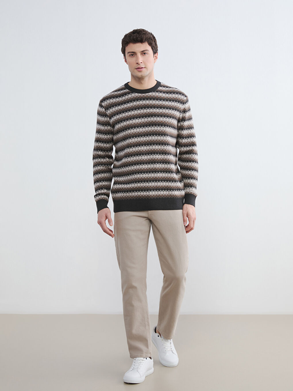 Antrasit Bisiklet Yaka Desenli Erkek Triko Kazak-1