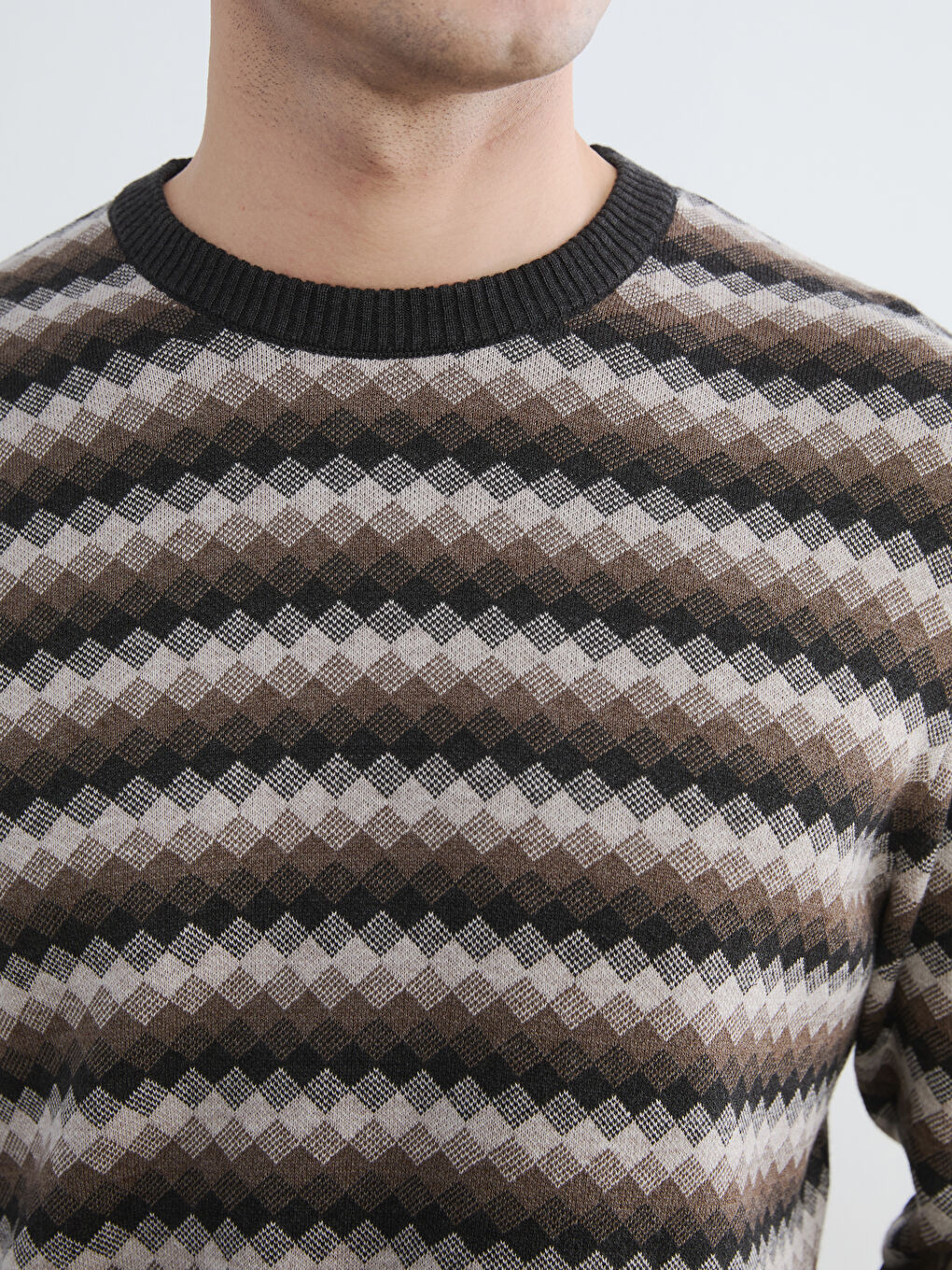 Antrasit Bisiklet Yaka Desenli Erkek Triko Kazak-2