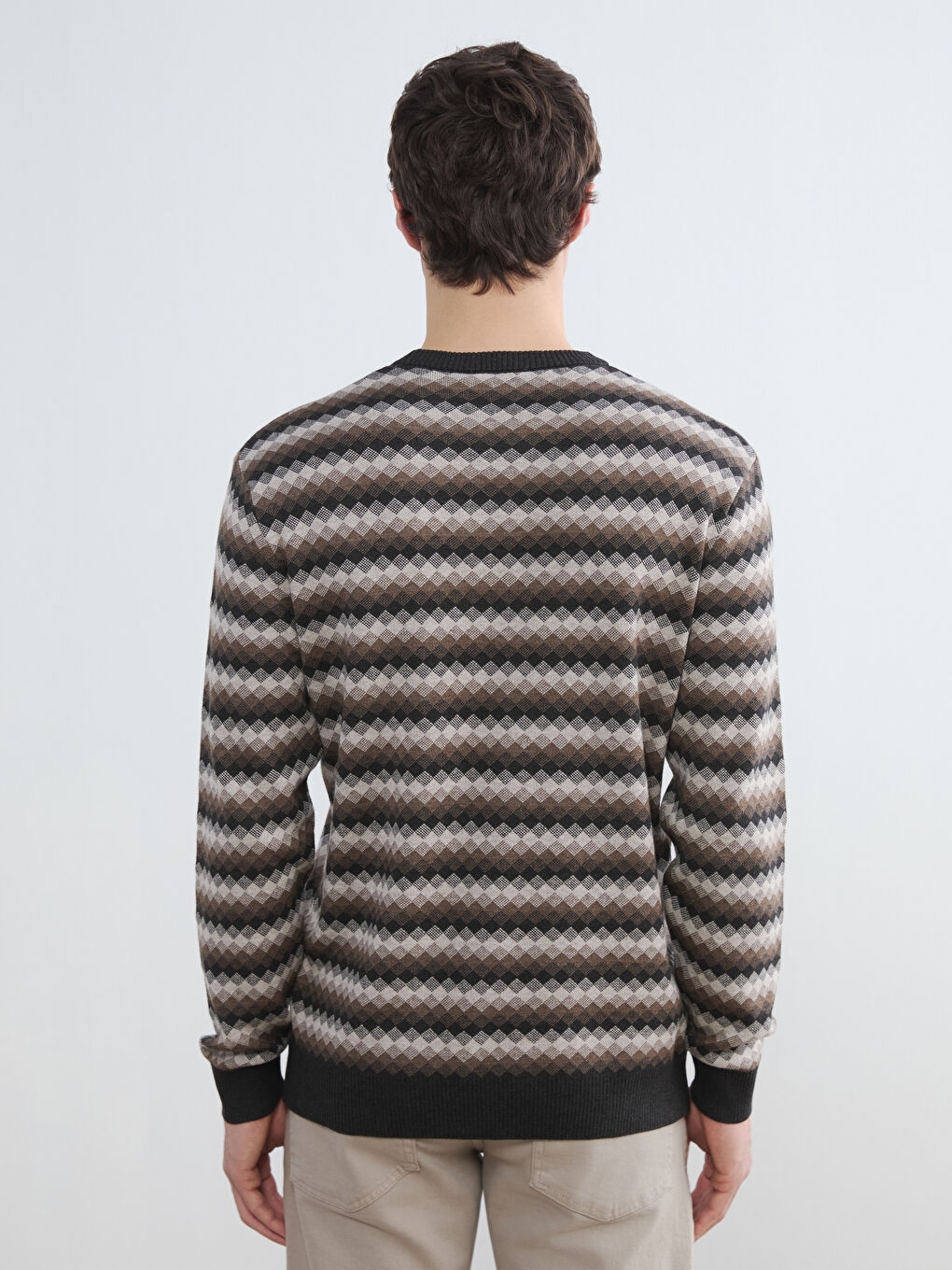 Antrasit Bisiklet Yaka Desenli Erkek Triko Kazak-3