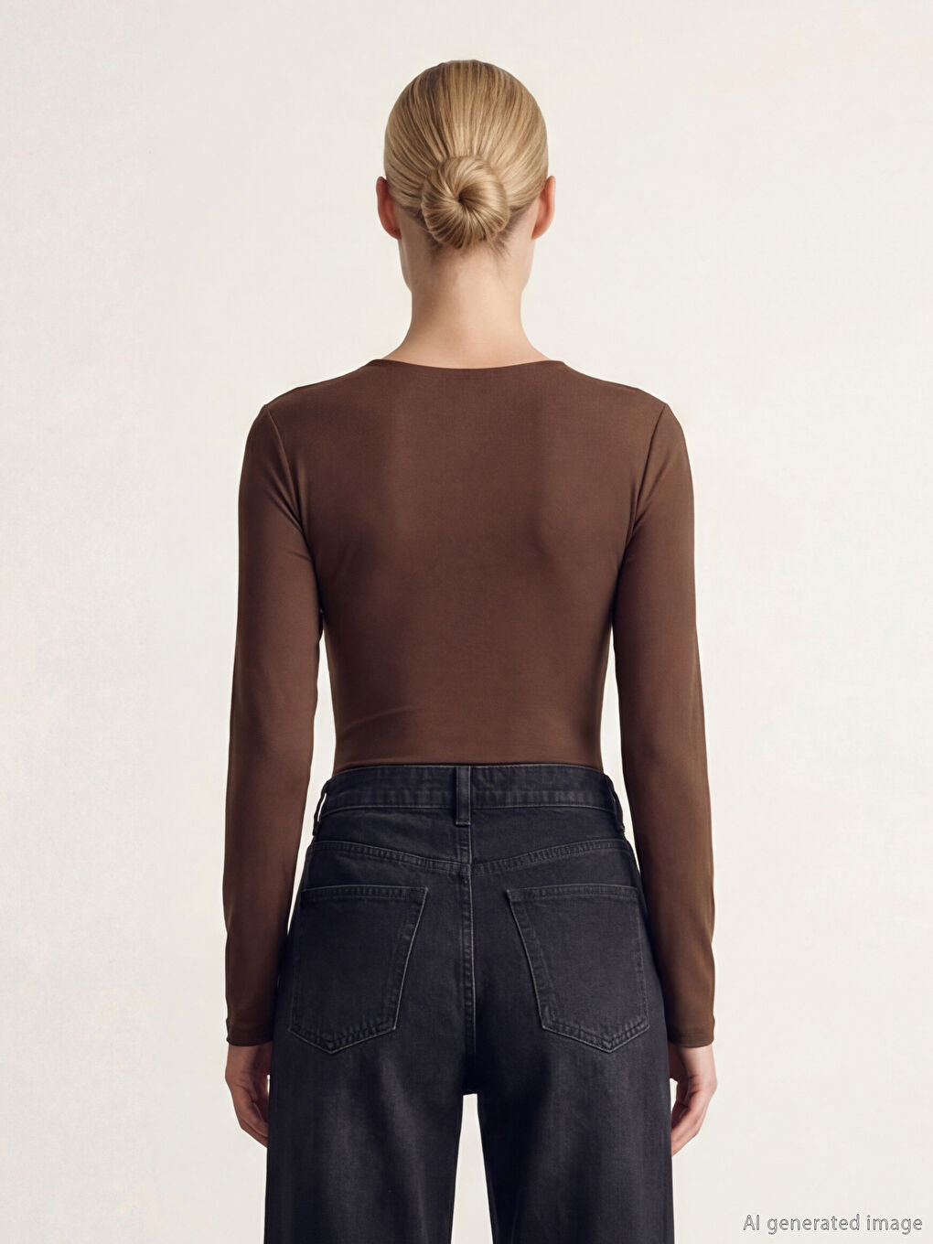 Kahverengi Kruvaze Yaka Büzgülü Bodysuit	-6